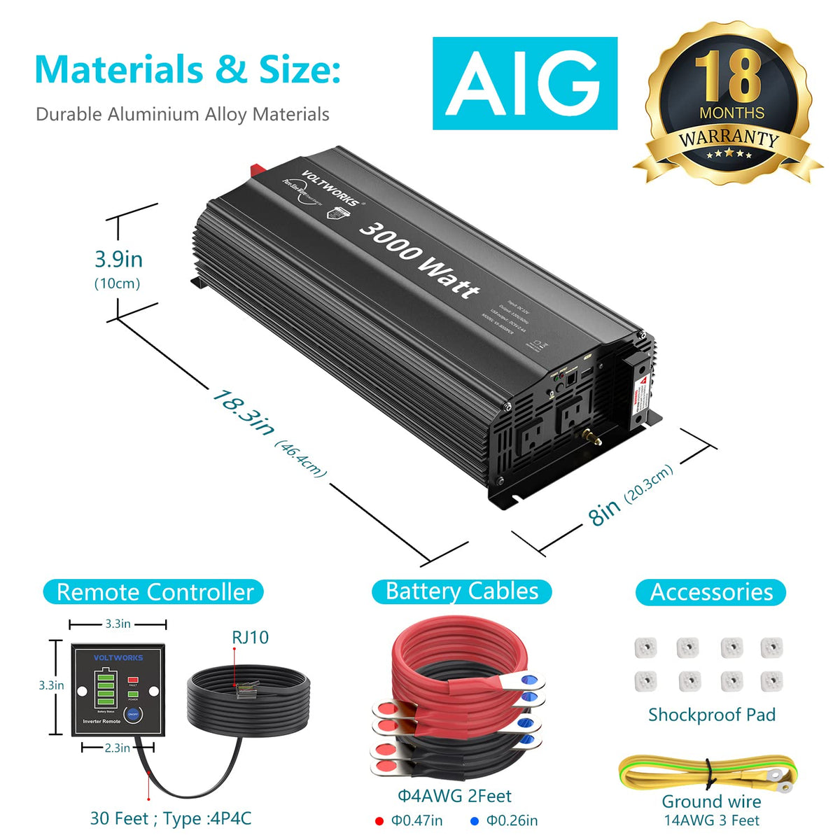 VOLTWORKS packaging includes cables manual and warranty information.