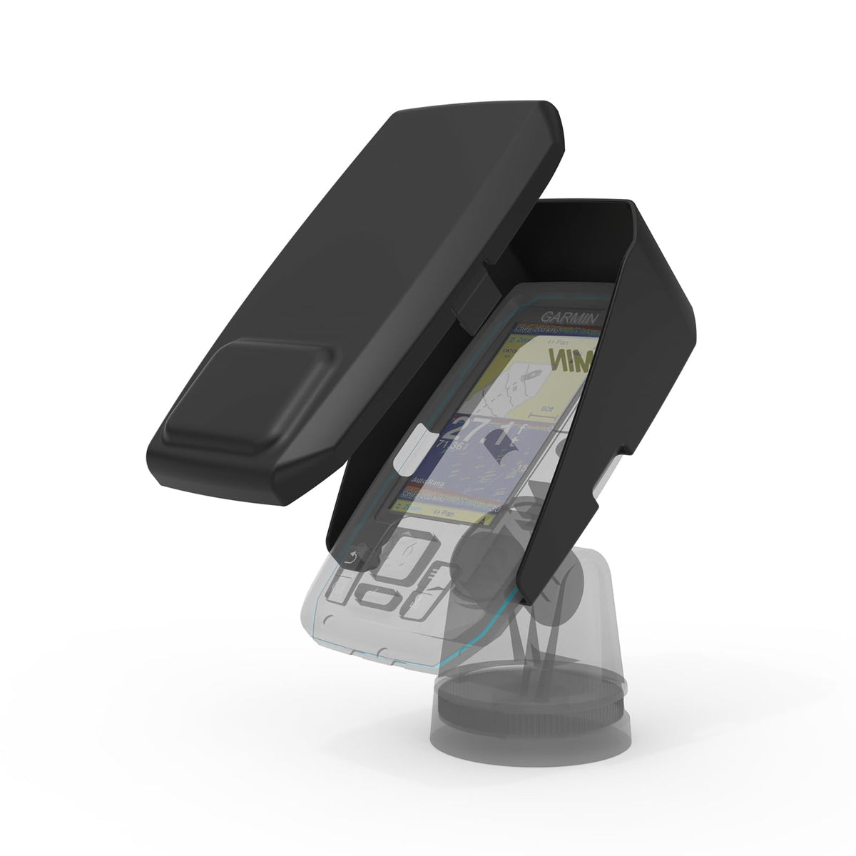 VOMENC fish finder cover with sun visor protects Garmin Striker from glare on bright days