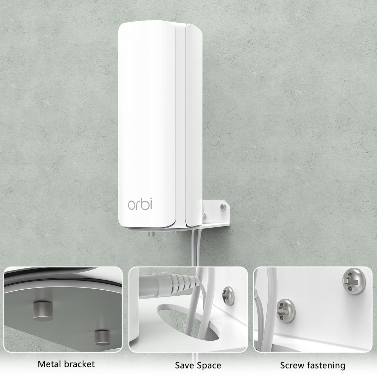 VOMENC Orbi wall mount bracket kit contents laid out with screws and nuts