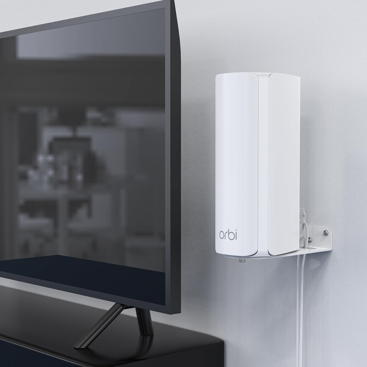 VOMENC Orbi wall mount bracket securely mounted to wall with router attached