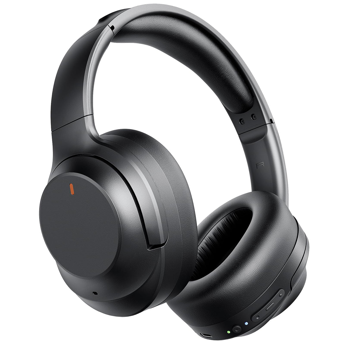Vonaural front view of headphones showing sleek design and travel-ready benefits