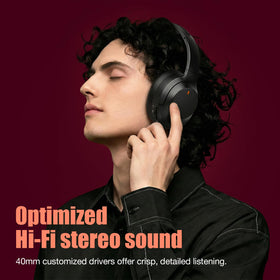 Vonaural headphones in carry case at airport showing travel noise control benefit