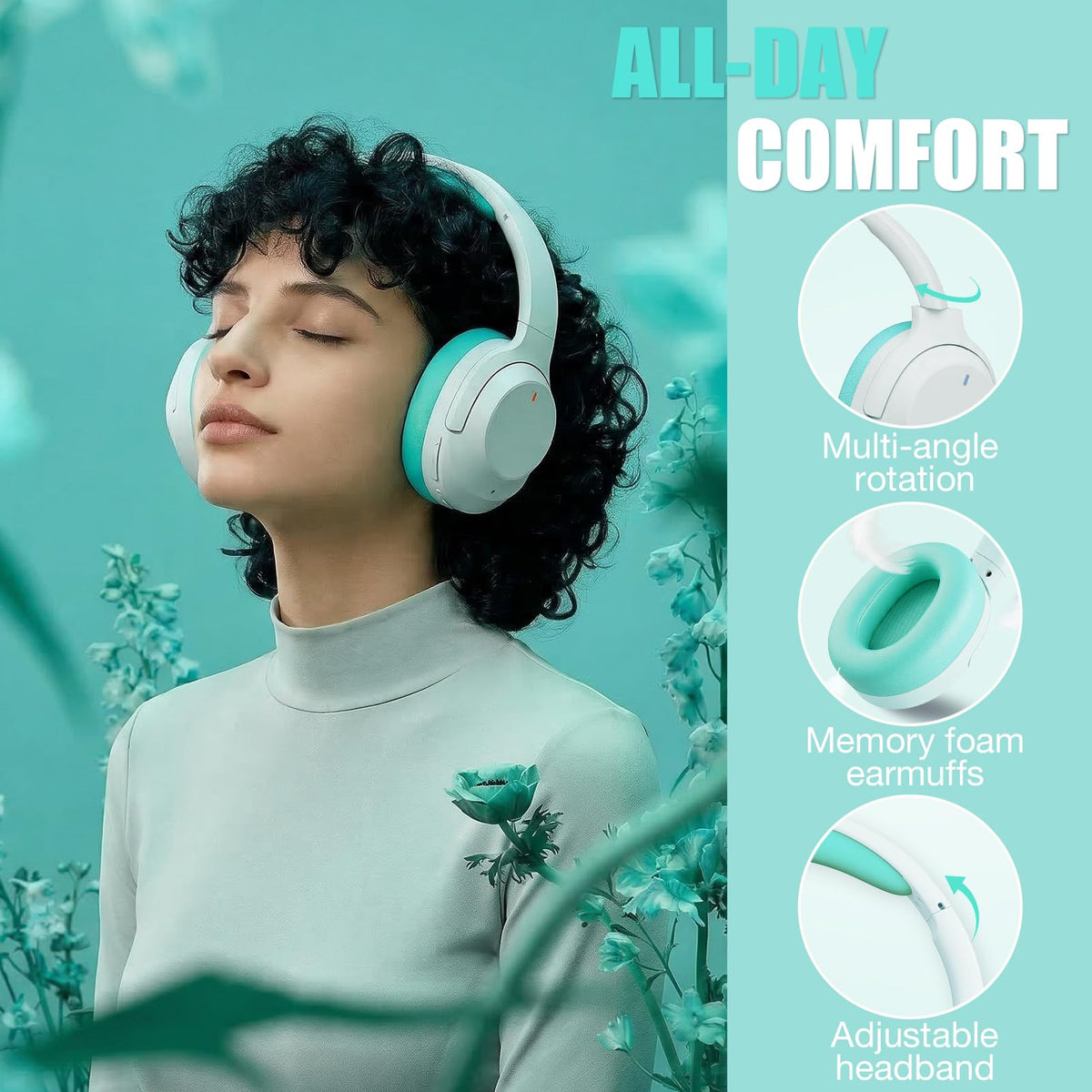 Vonaural size comparison with a hand illustrating compact foldable design for packing
