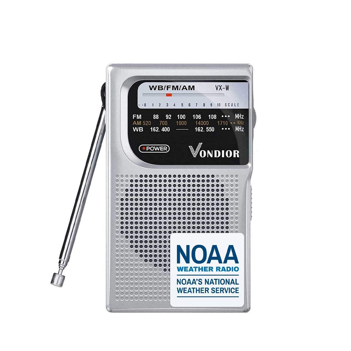 VONDIOR NOAA radio front view, compact design for quick weather alerts.