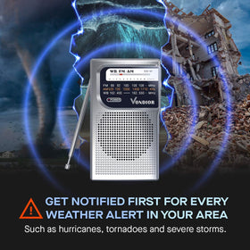 VONDIOR NOAA radio pocket-size, portable carry for outdoor use.