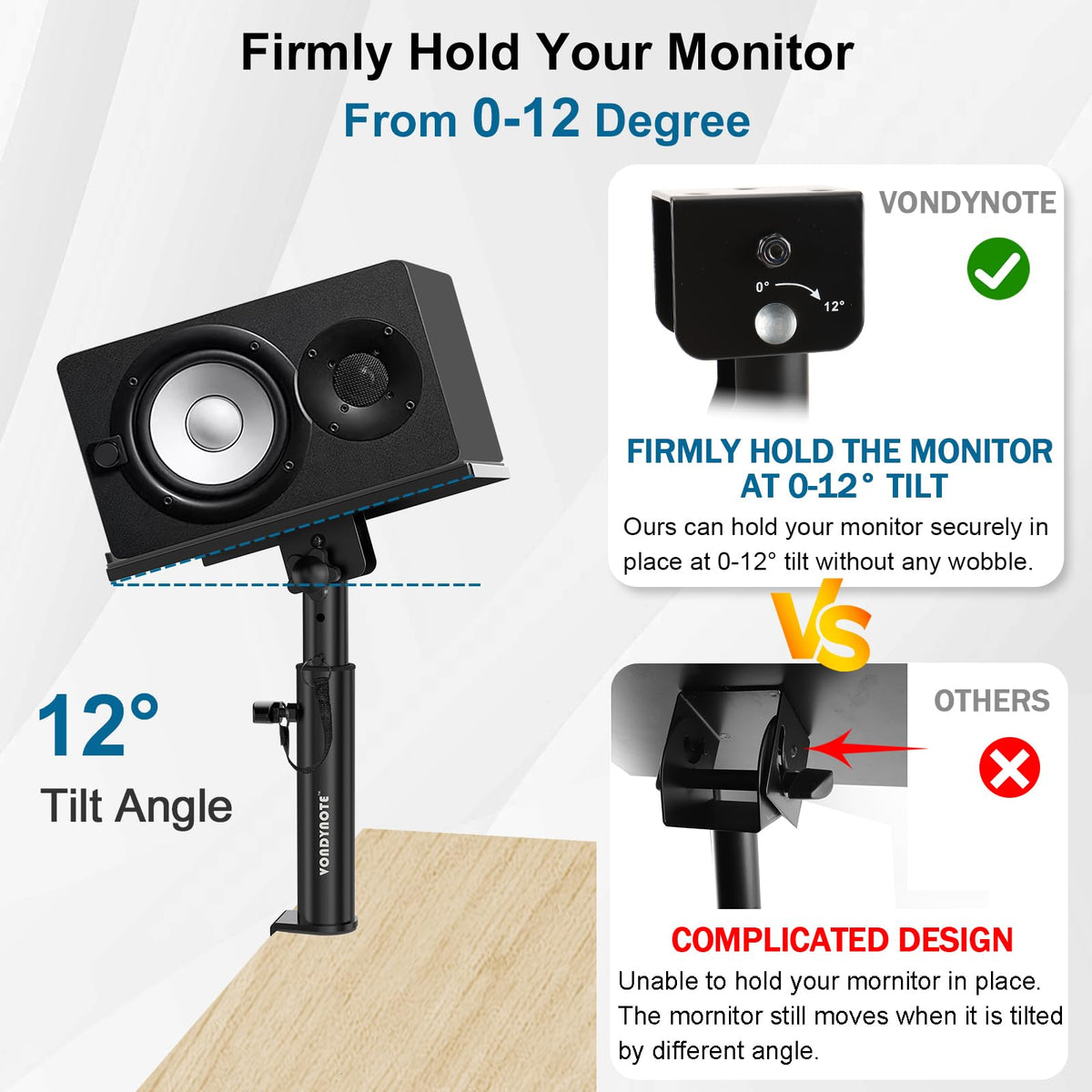 Vondynote clamp closeup with protective pad securing desktop without scratches