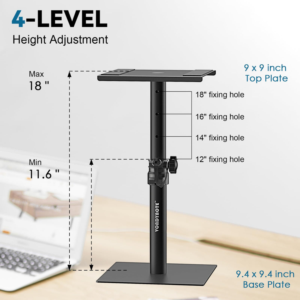 Vondynote speaker stands in studio setup improving monitor positioning and imaging