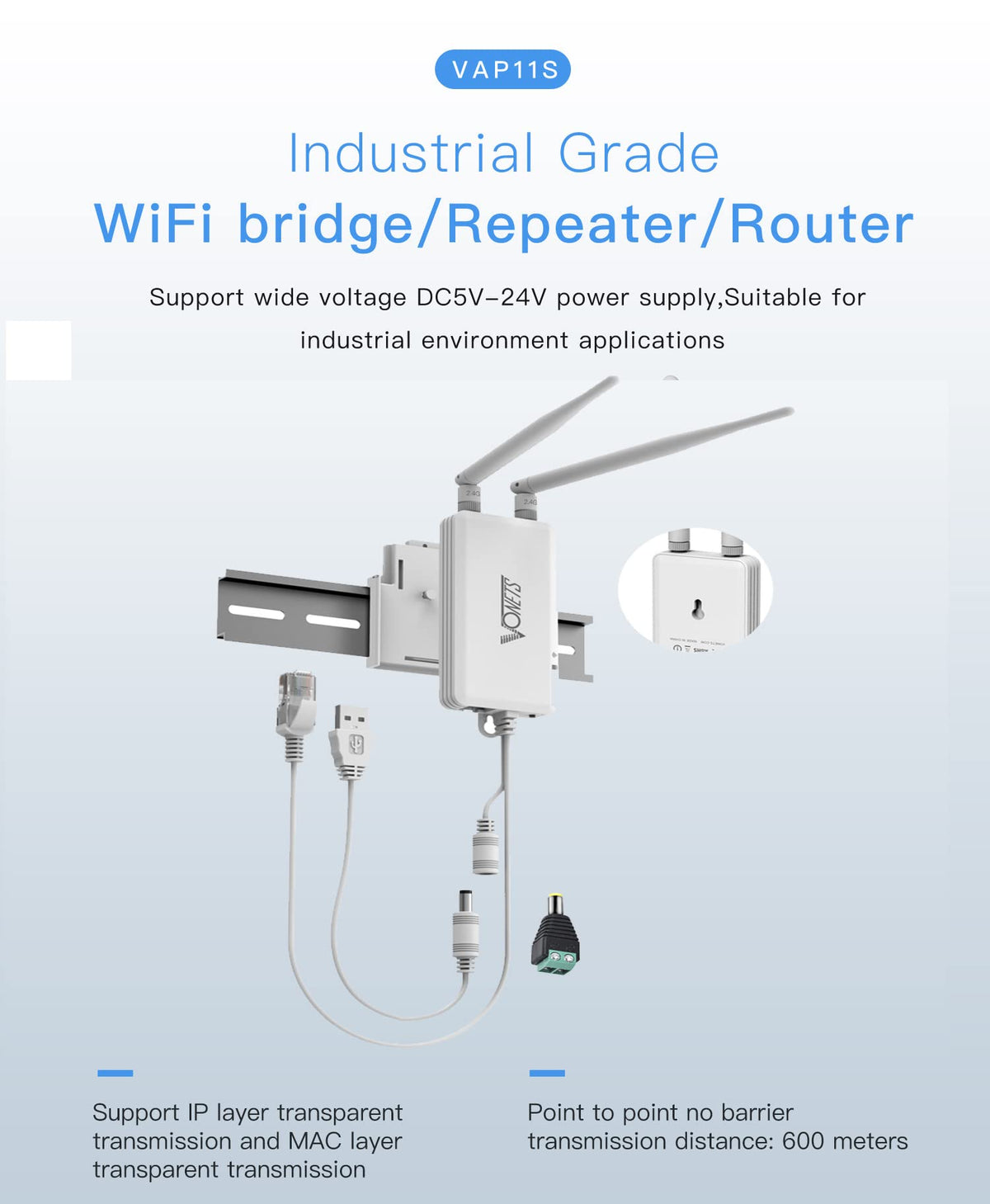 Vonets dual external antennas improving signal range and link stability