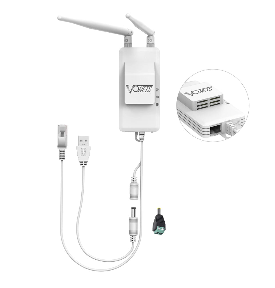 VONETS front panel showing compact industrial WiFi bridge, reliable connectivity