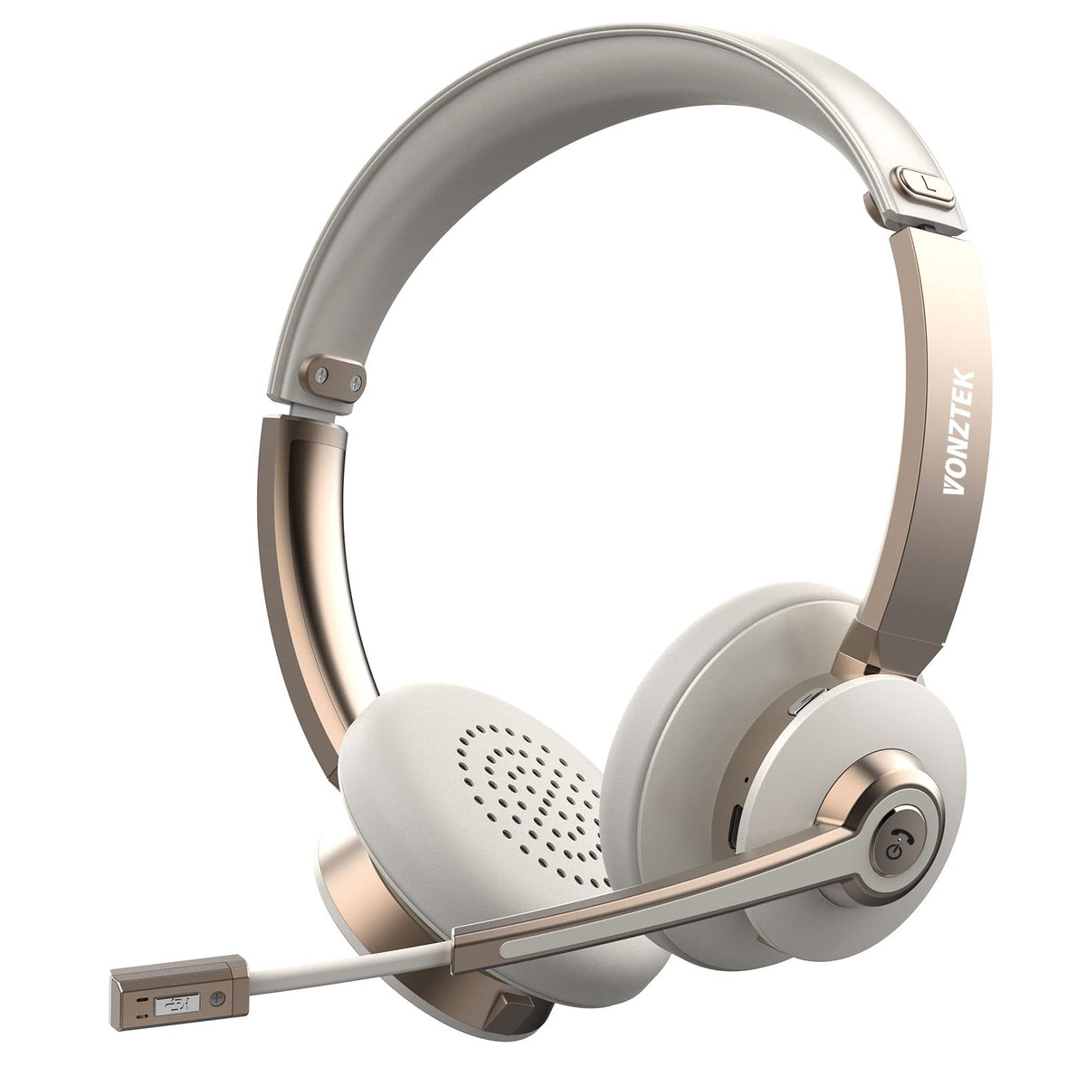 Vonztek headset front view showing sleek gold finish and controls, professional look benefit