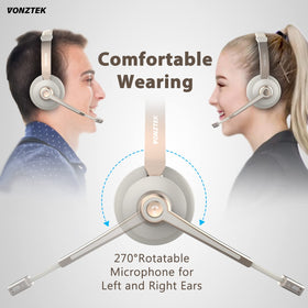 Vonztek headset worn during laptop video call illustrating clear voice capture benefit