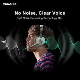 Vonztek headset held in hand for size comparison showing lightweight portability benefit