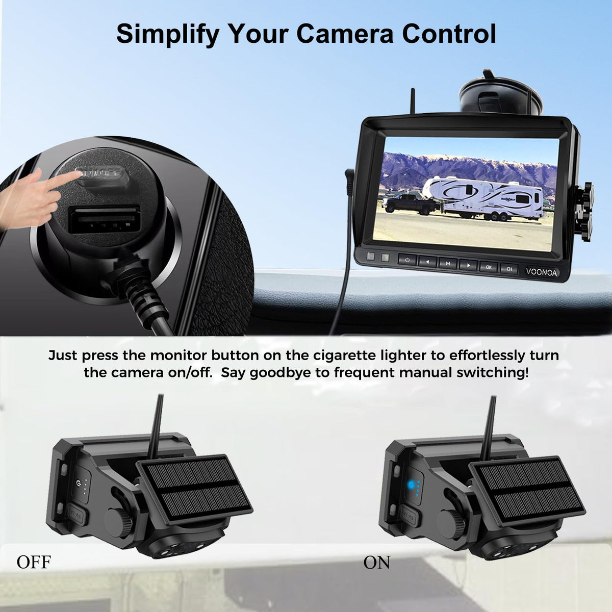 VOONOA solar panel powers the camera for extended use.