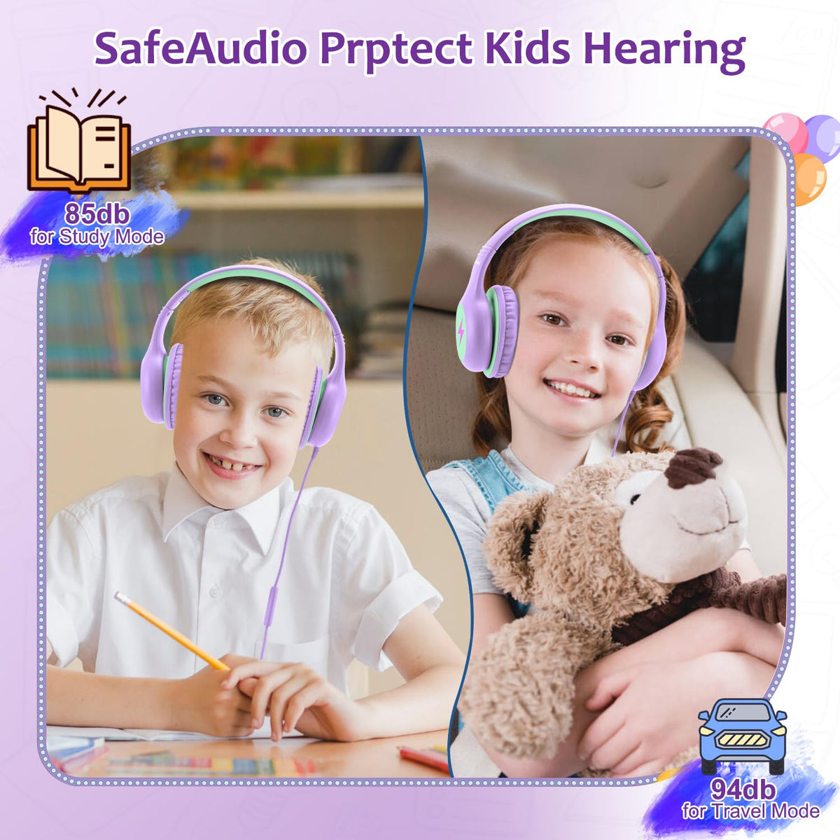 Voopwink KH3 40mm drivers deliver clear kid-friendly stereo sound.
