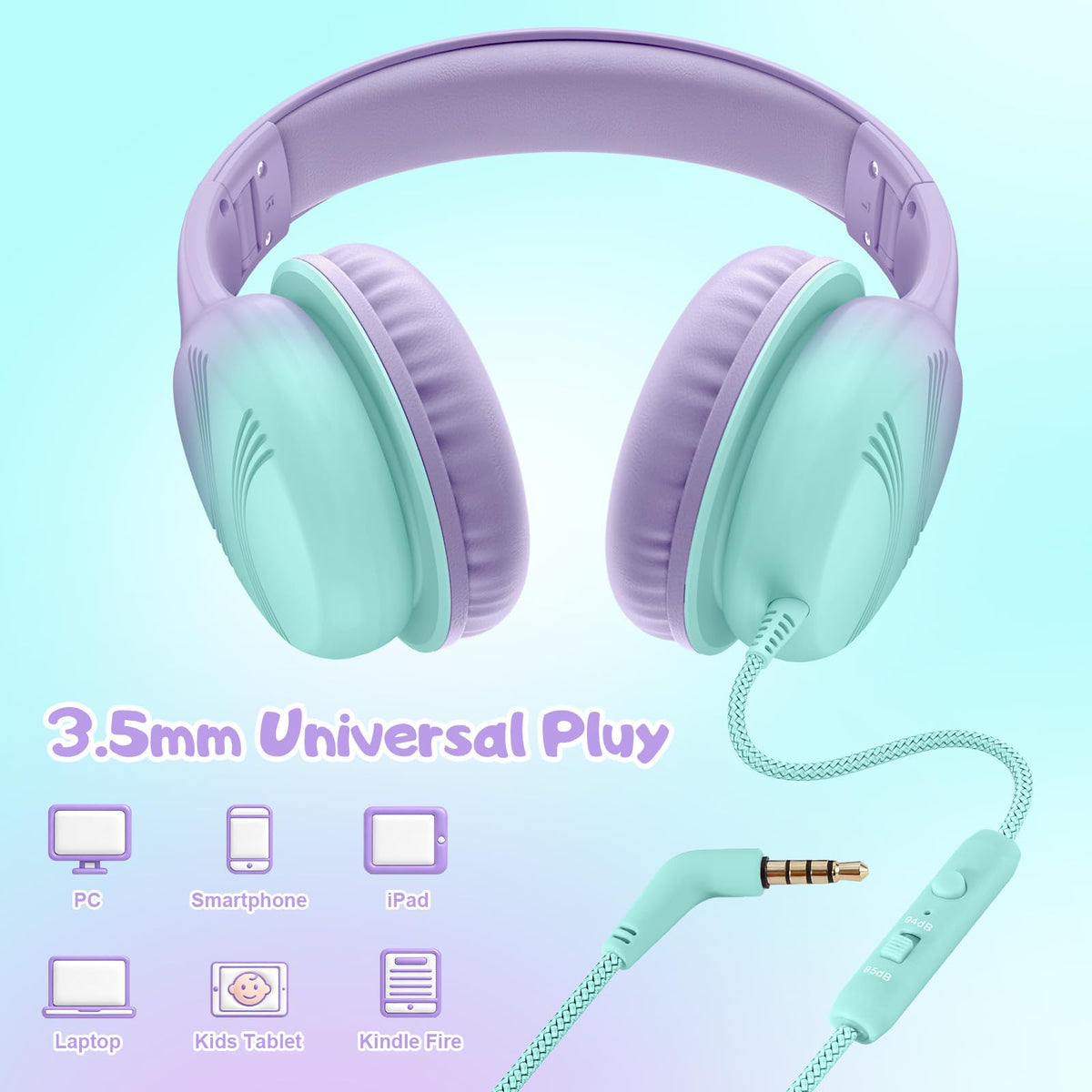 KH5 adjustable foldable headband fits kids of all ages.