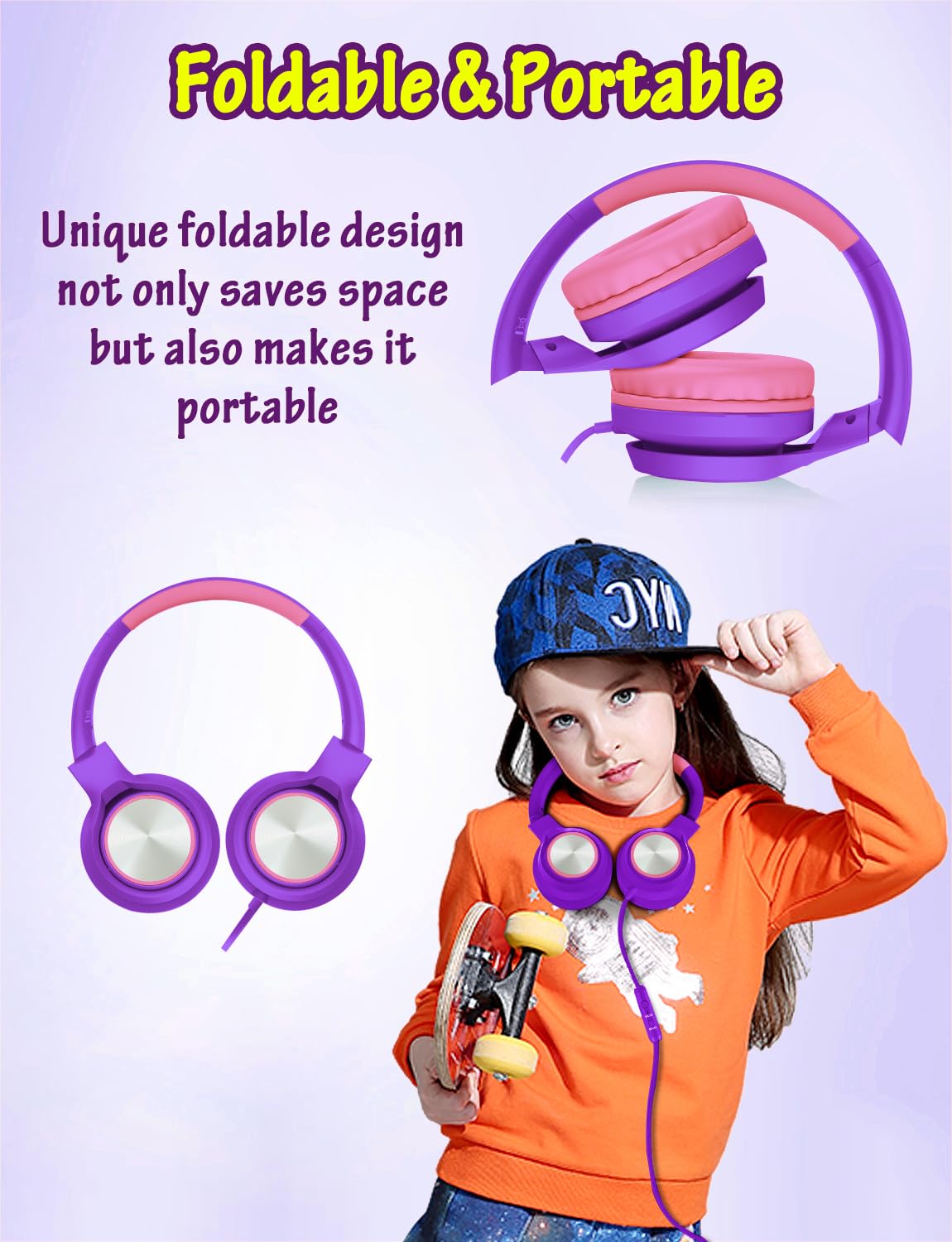 Voopwink kids headphones compatible with tablets and laptops via 3.5mm jack.