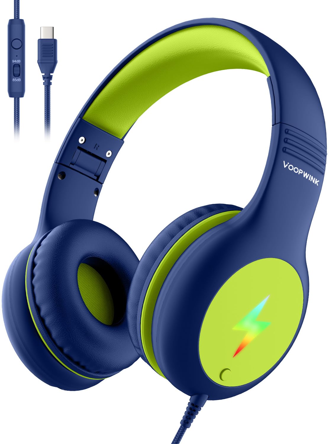 Voopwink Kids Headphones with LED lights for immersive study and travel.