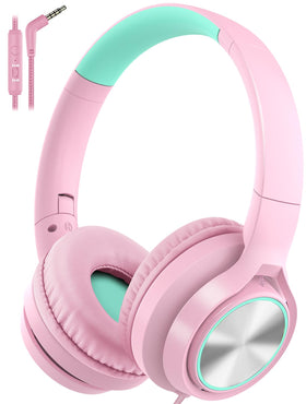 Voopwink kids headphones with pink design and built-in mic for clear online classroom communication.