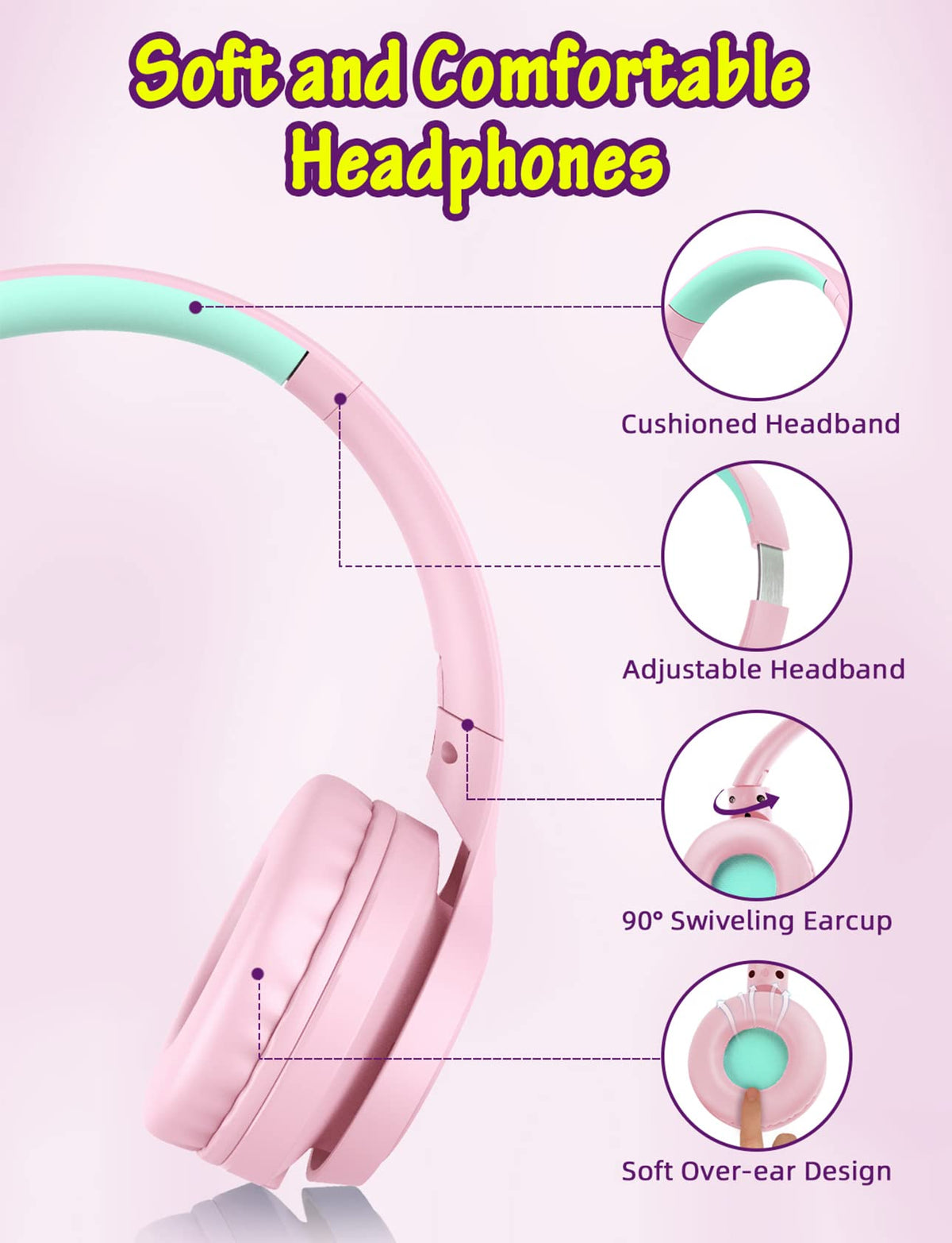 Voopwink pink headphones with 3.5mm jack for versatile device compatibility.