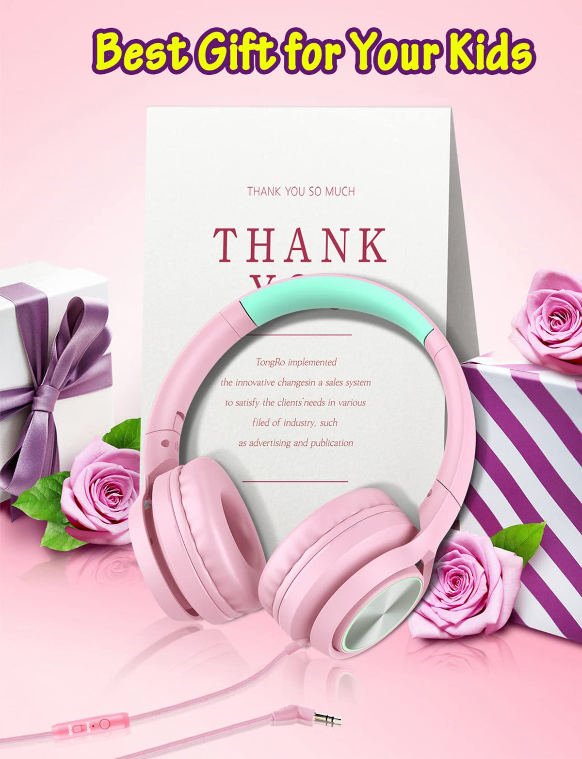 Voopwink pink headphones ideal for classroom use and home listening.