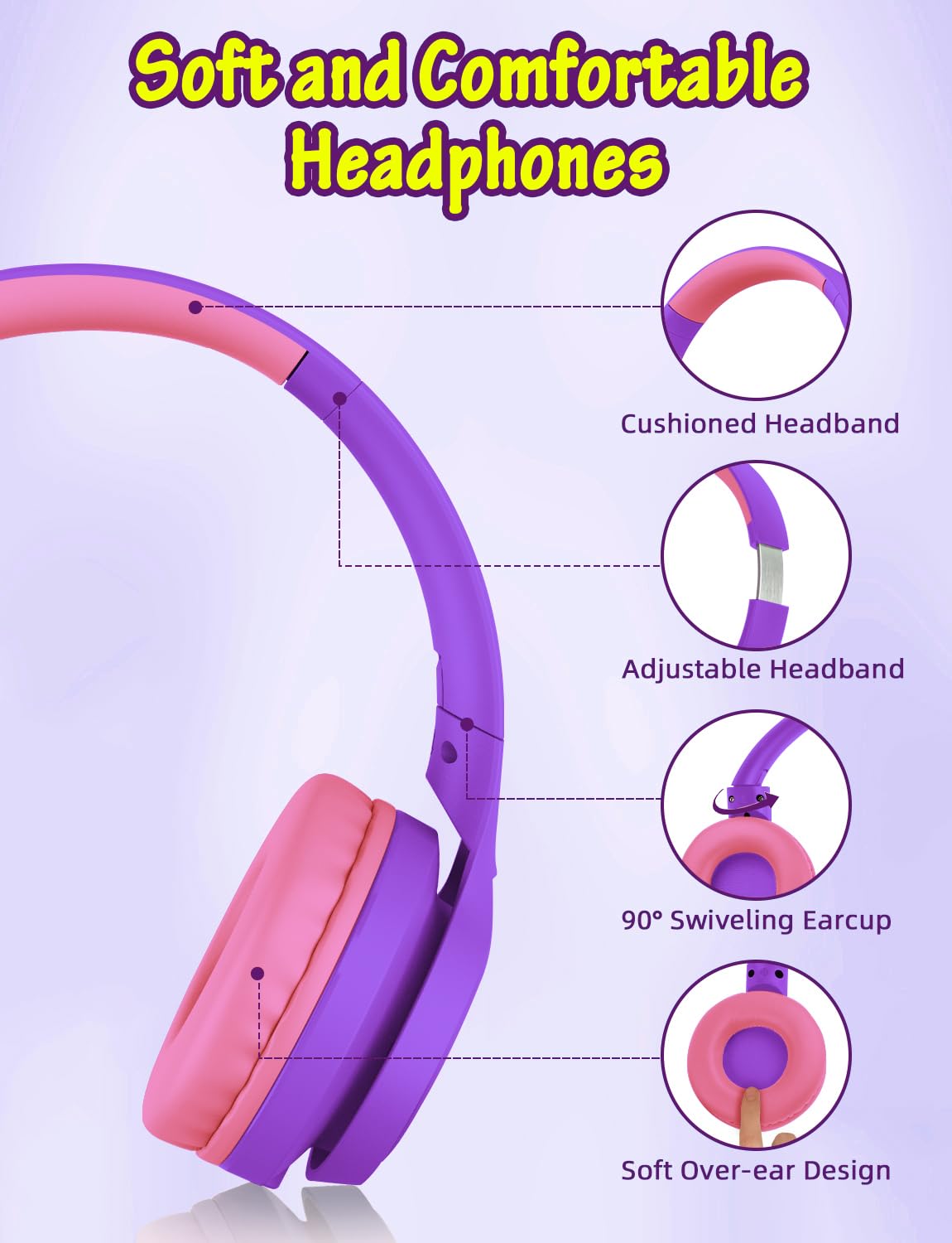 Voopwink kids headphones soft cushions providing all-day comfort.