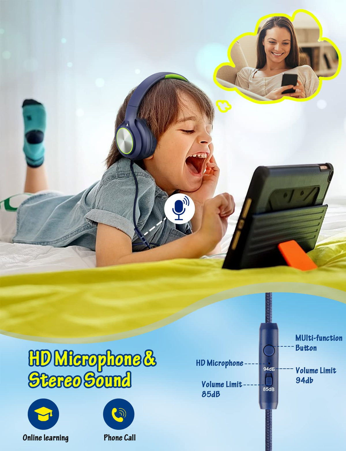 Voopwink volume limit switch on cable protects ears in noisy places.