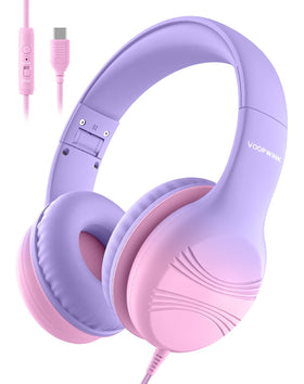 Voopwink USB-C kids headphones with microphone for classroom online learning.