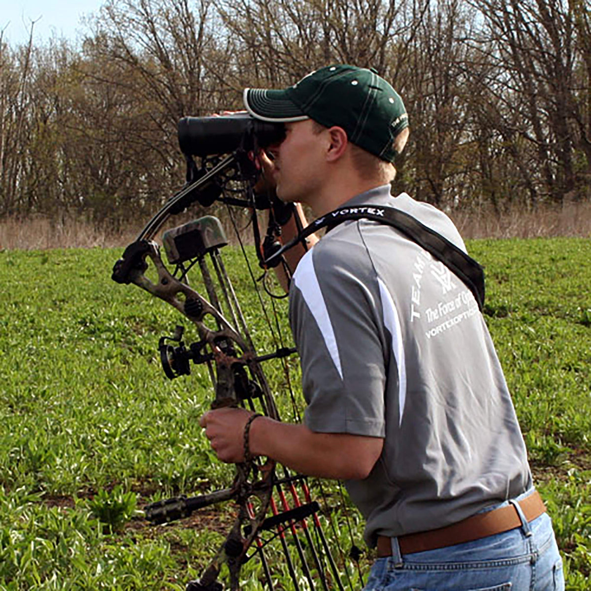 Vortex Archer's Binocular Strap offers secure carry and stable placement during fast arrow retrieval.
