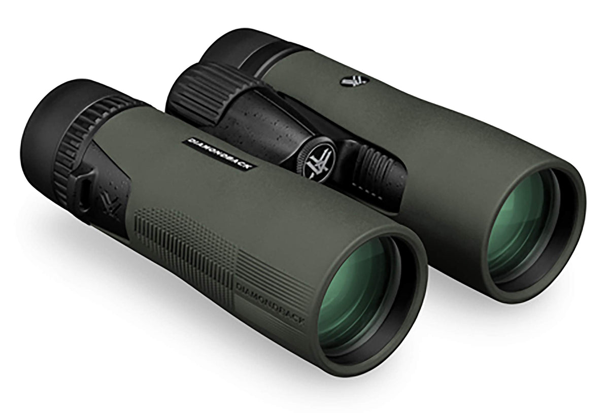 Vortex Diamondback 10x42 binoculars body with rugged grip for steady outdoor viewing.