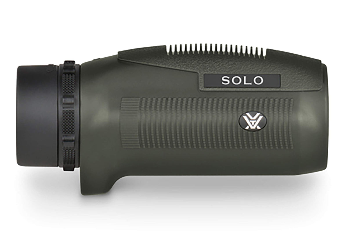 Vortex Solo monocular 10x36 lens close-up showing multi-coated optics