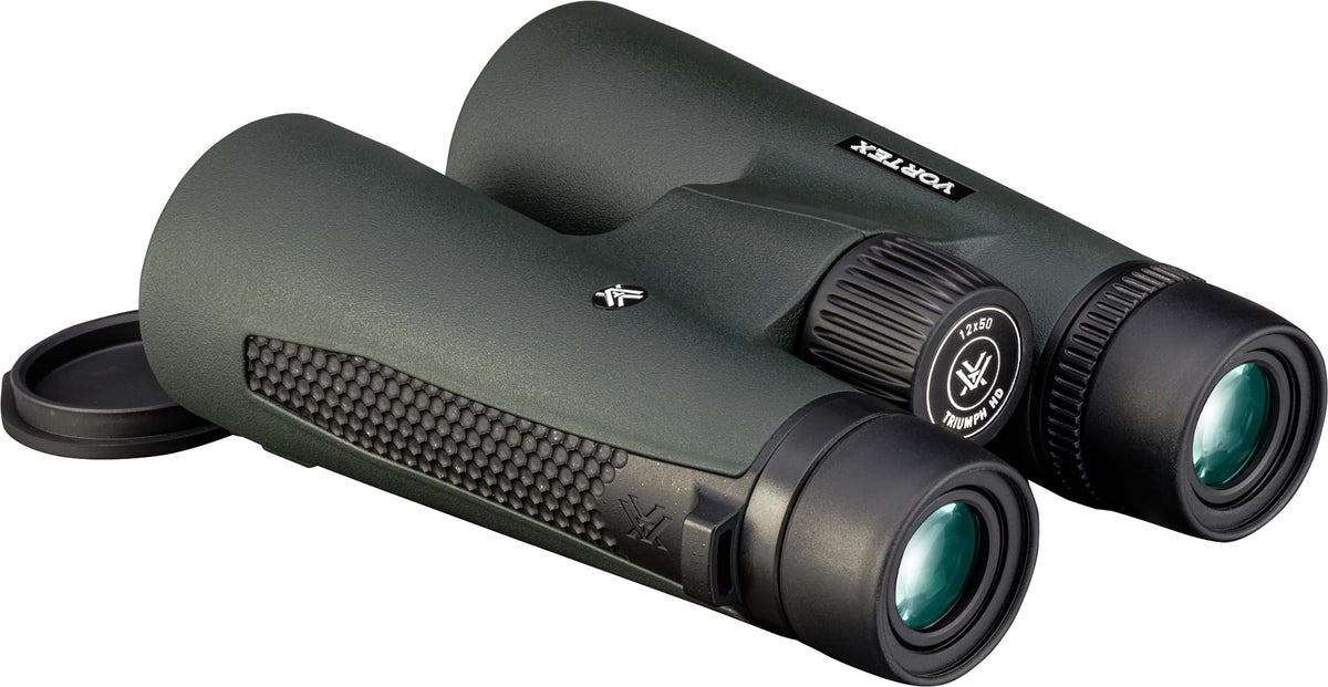 Vortex Triumph HD 12x50 binoculars objective lenses offer edge-to-edge clarity outdoors.