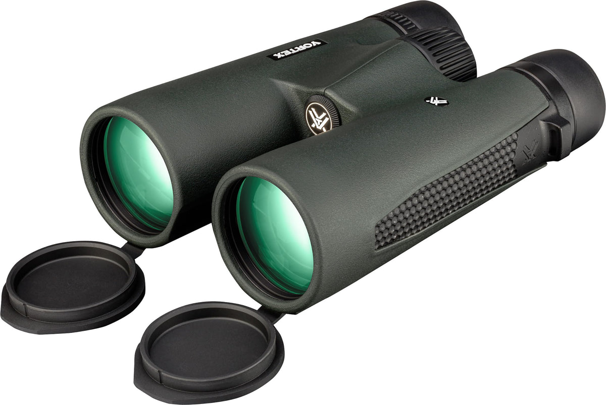 Vortex Triumph HD 12x50 binoculars side view showing rugged rubber armor grip.