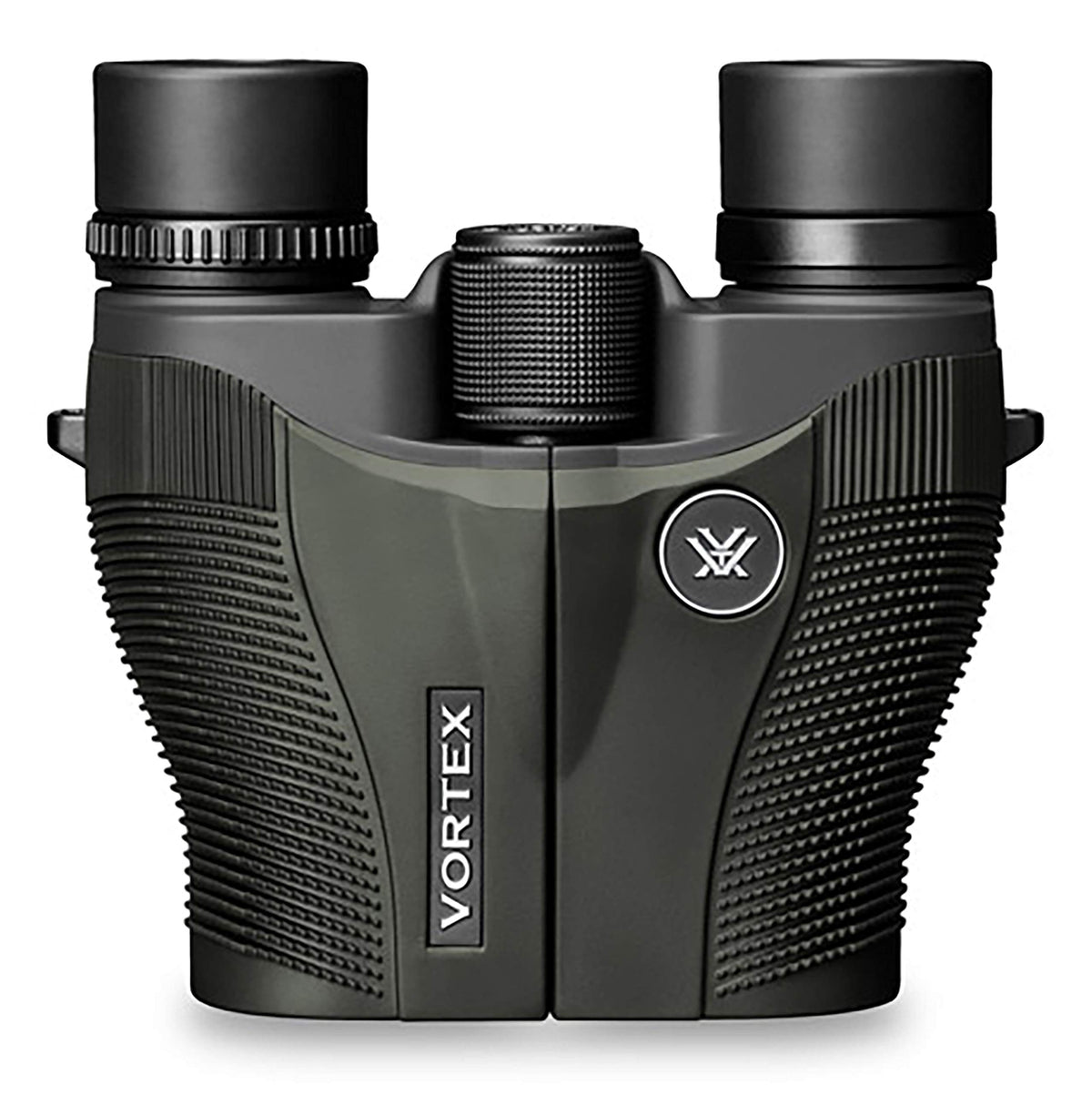 Vortex Vanquish 8x26 binoculars featuring rubber armor for grip.