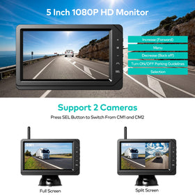 Vosaplk Nuoenx dual backup cameras enable split-screen monitoring behind the vehicle.