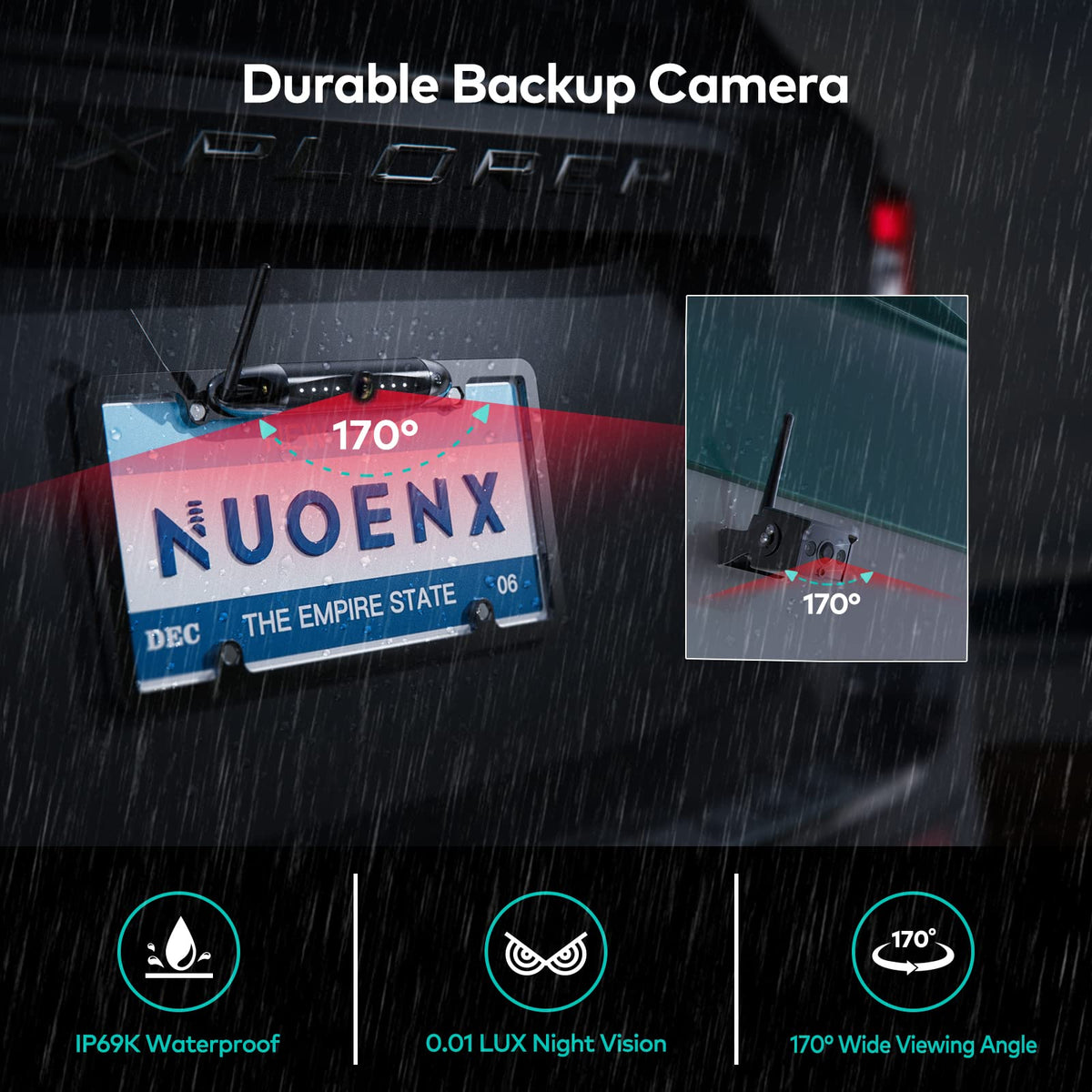 Vosaplk Nuoenx IR night vision enhances low-light reversing clarity.