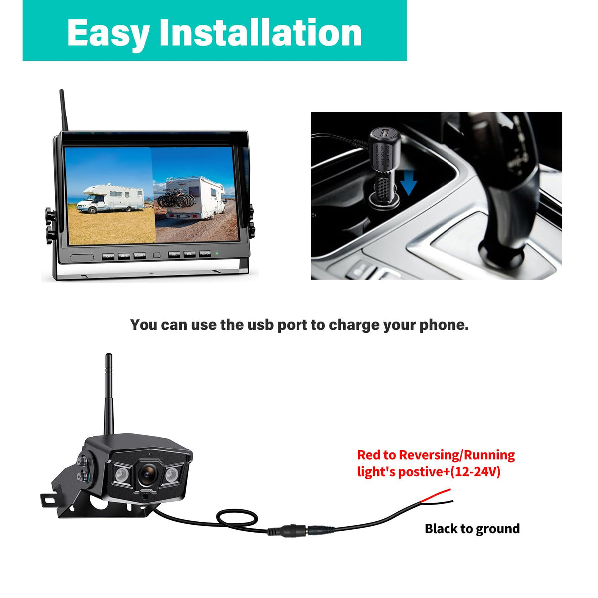 Vosaplk Nuoenx rear camera offers wide viewing for trailer or truck back-up.