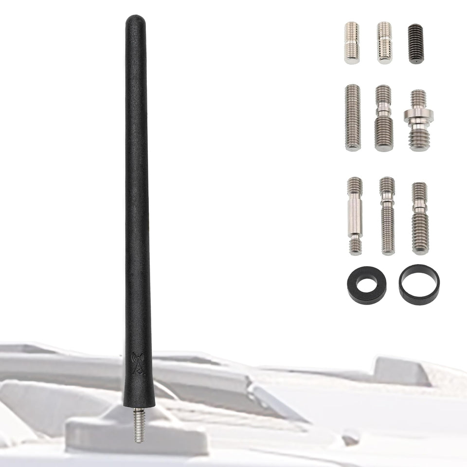 Votex front view of black short antenna showing compact styling and durable finish