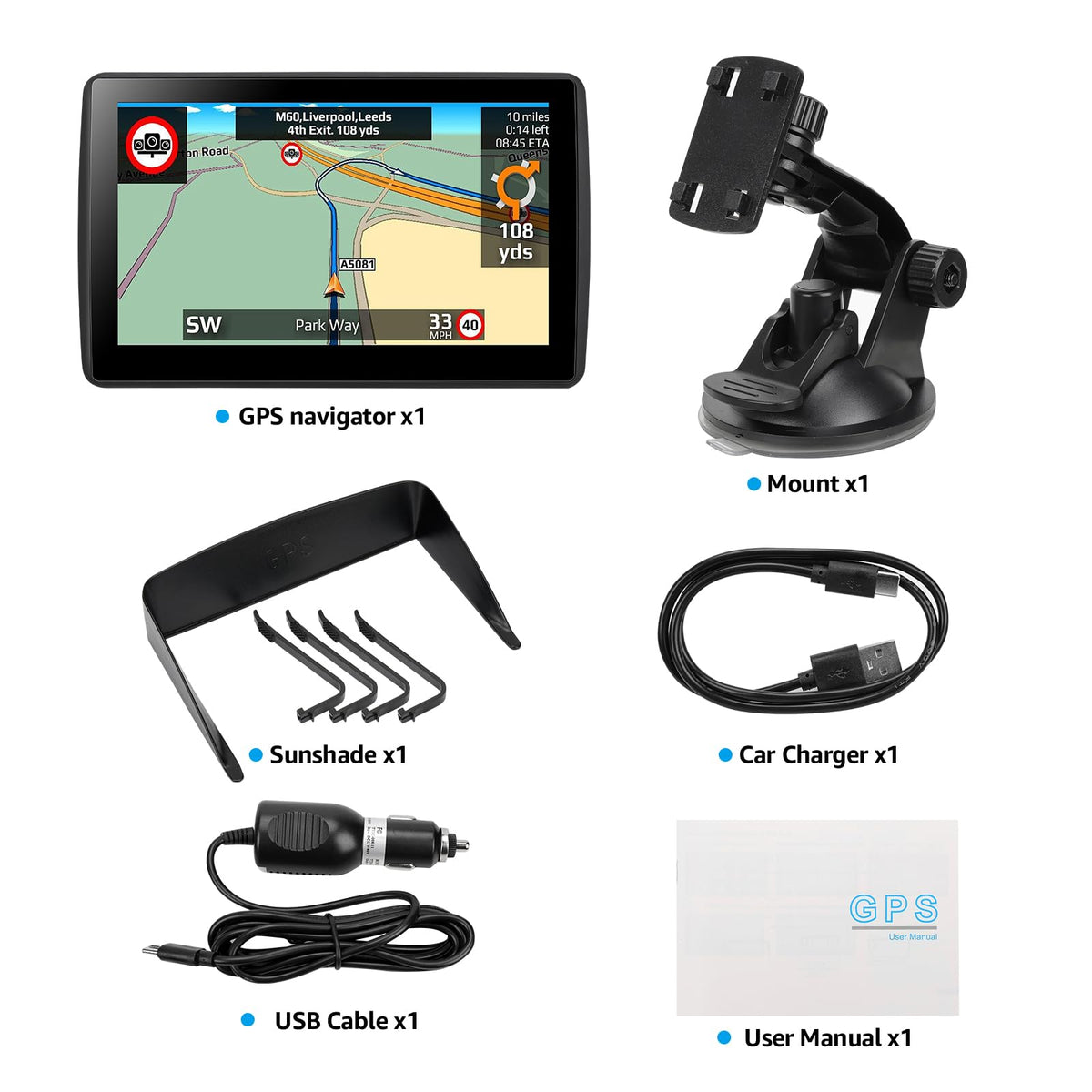 VOUJUCY 7inch GPS navigator complete kit ready to install and go