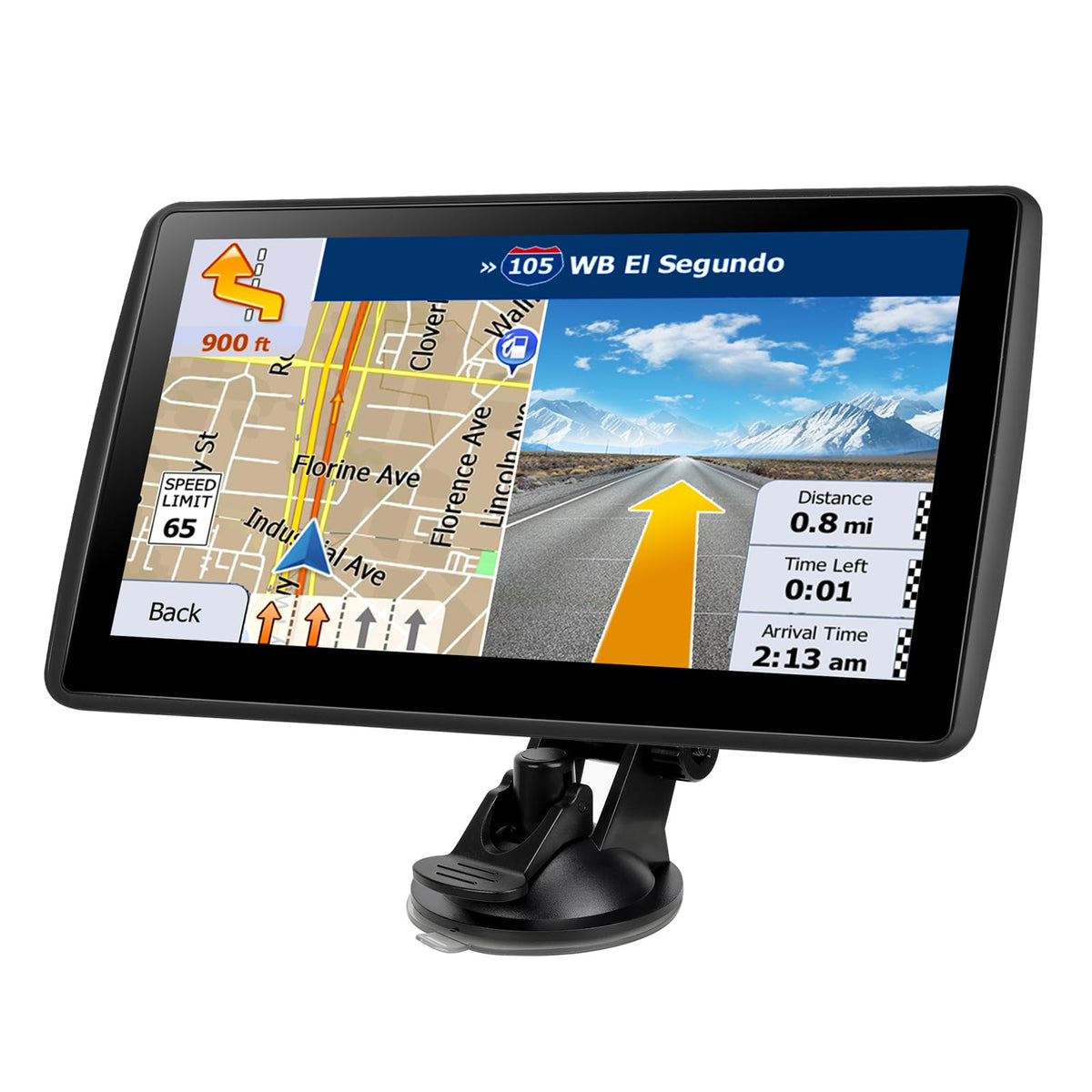VOUJUCY 7inch GPS navigator mounted on dash for hands-free driving guidance