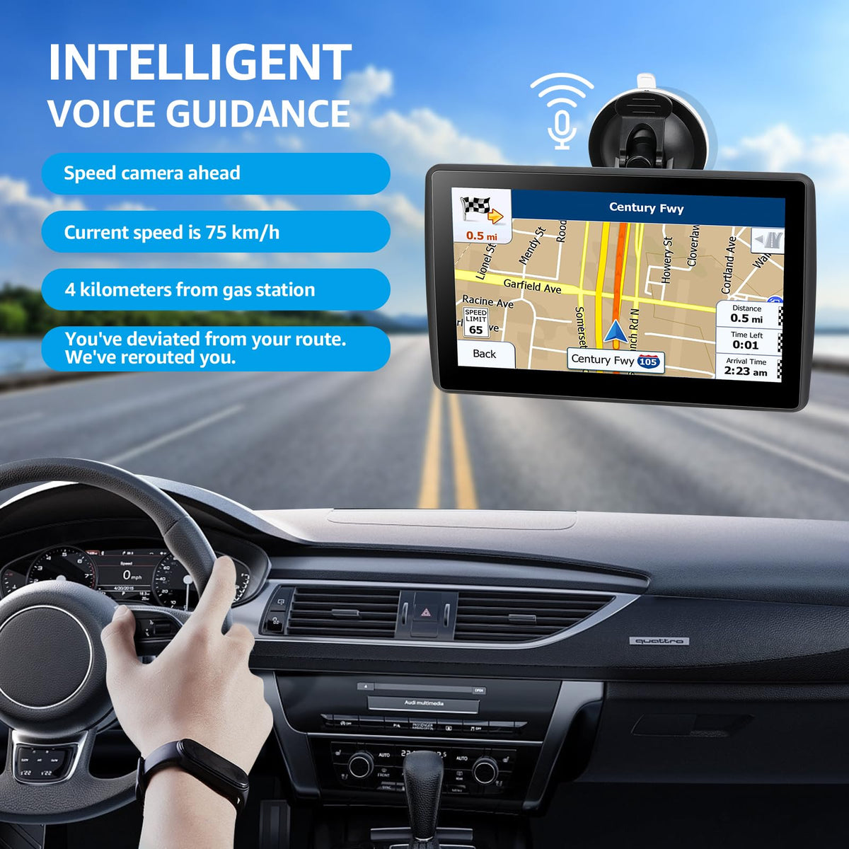 VOUJUCY 7inch GPS navigator map view highlights clear, up-to-date navigational maps