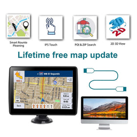 VOUJUCY 7inch GPS navigator routing setup demonstrates custom route planning