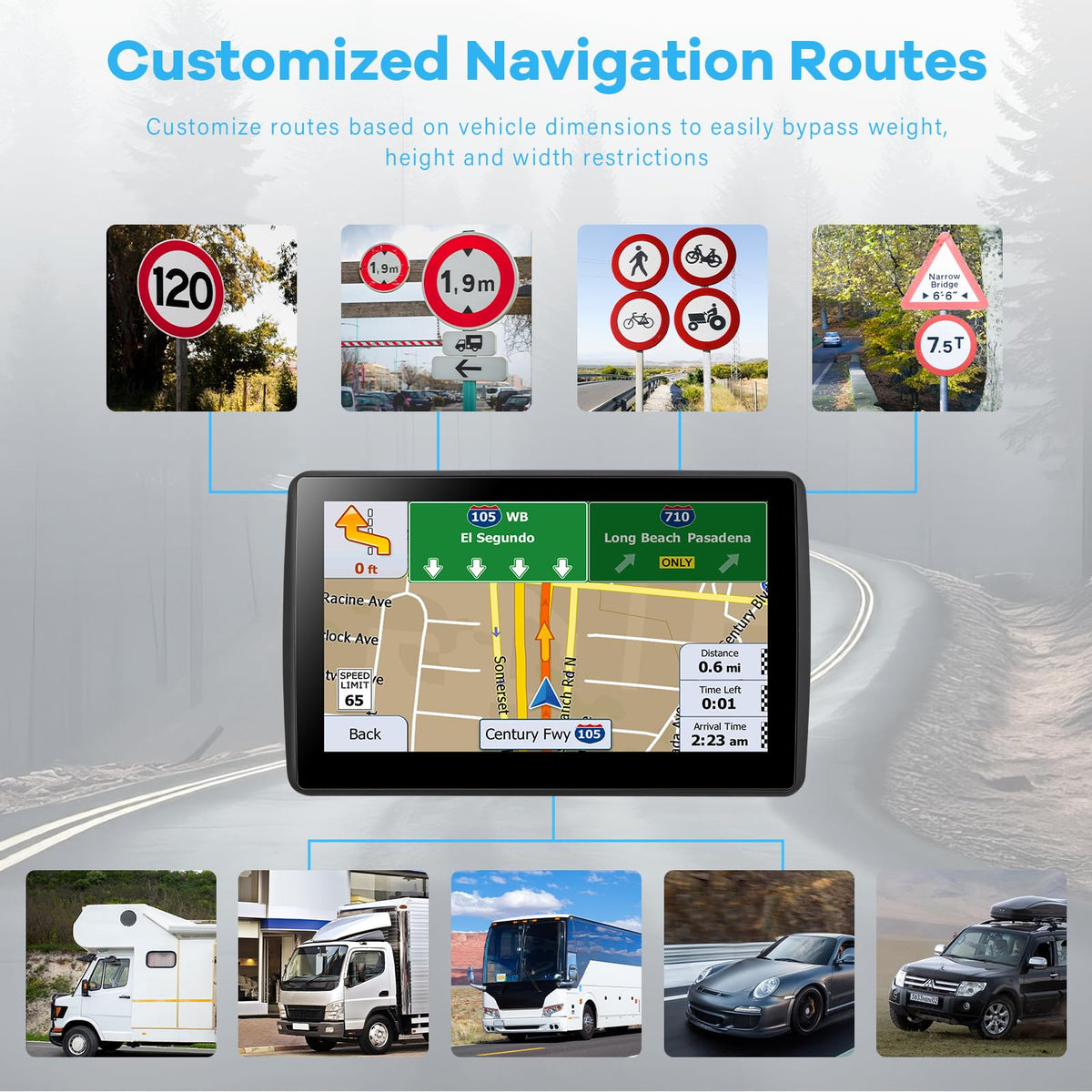 VOUJUCY 7inch GPS navigator touchscreen close-up shows vibrant display and easy controls