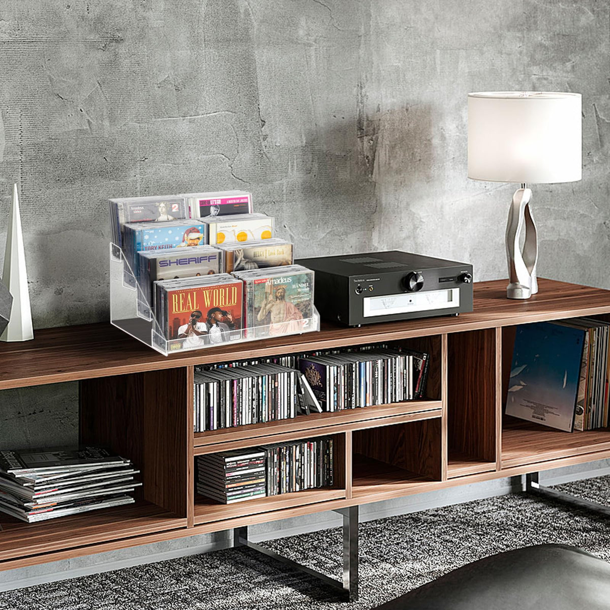 Vowcarol compact desk organizer saves space while organizing media.