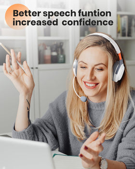 VOXii headset paired with tablet in Bluetooth follow mode for guided reading