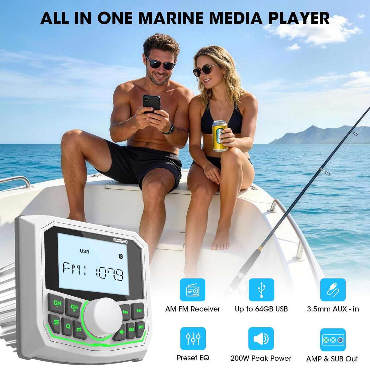 VOXXBASS marine radio AM FM tuner with presets for on-water updates