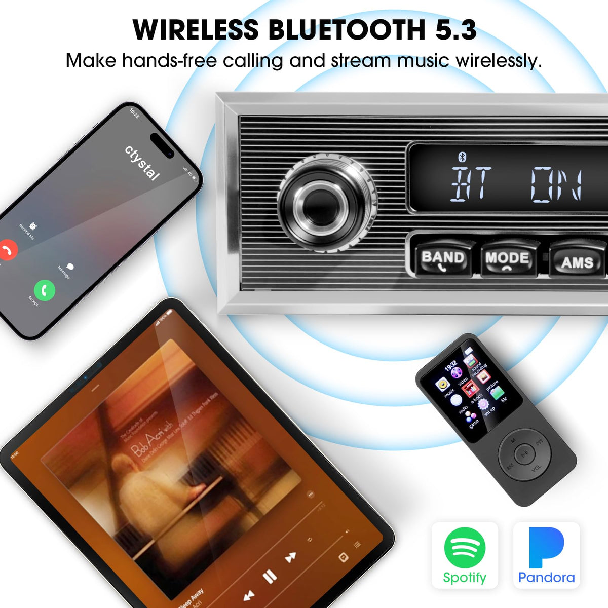 VOXXBASS retro radio Bluetooth microphone enables hands-free calls and clear wireless audio