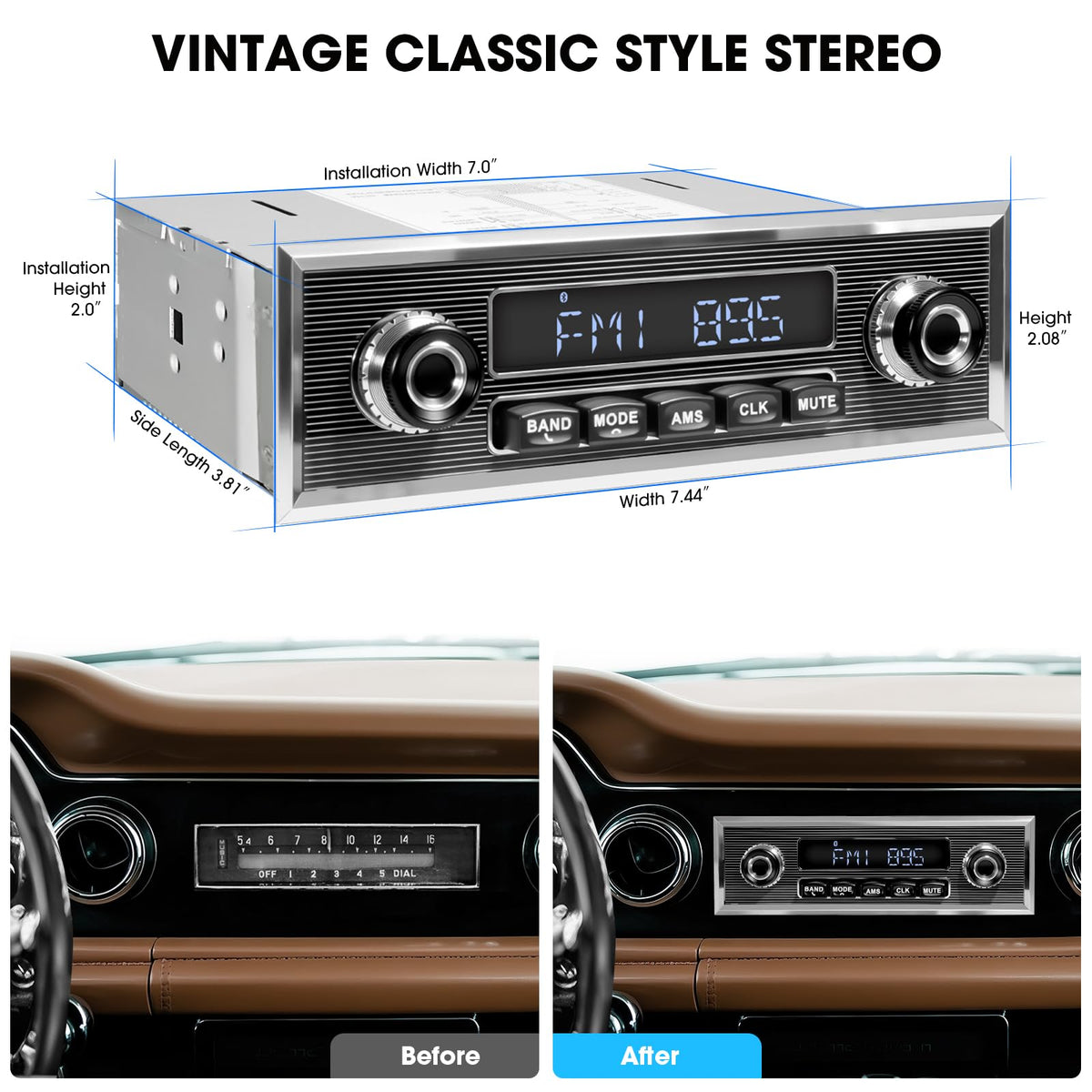 VOXXBASS retro radio dash buttons highlight tactile controls for quick adjustments