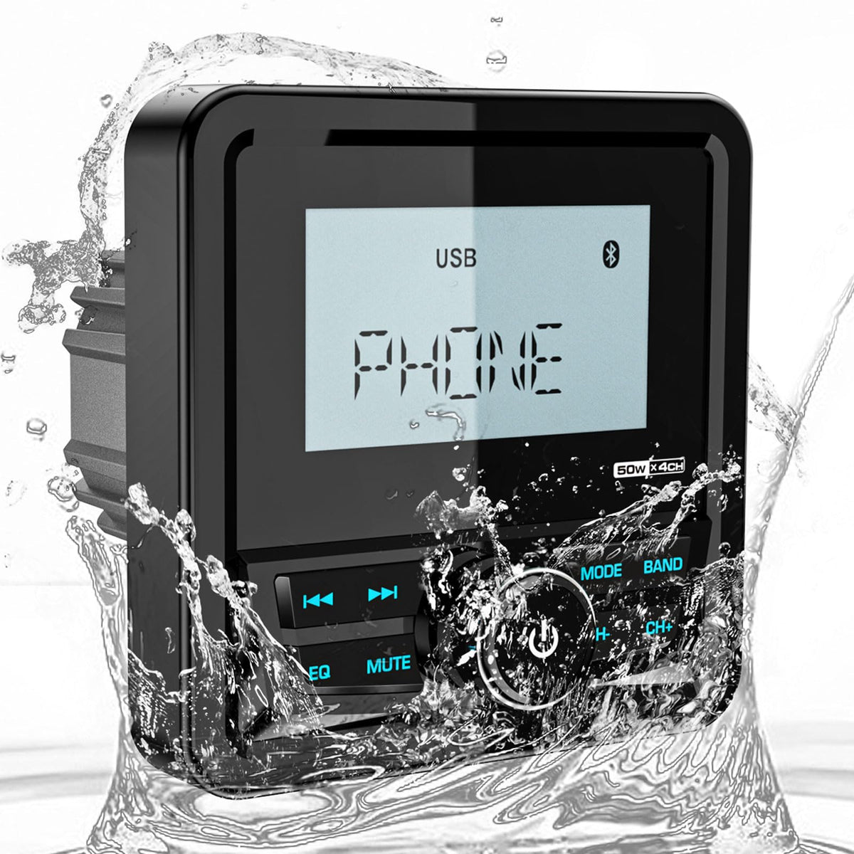 VOXXBASS waterproof marine digital receiver with clear LCD display for outdoor boating