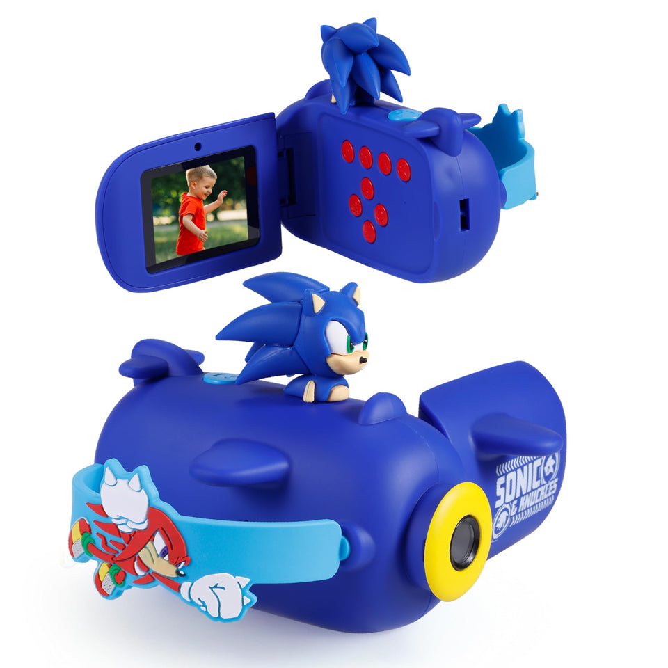 Voyager Sonic The Hedgehog camcorder front view showing playful airplane design and easy-grip benefits