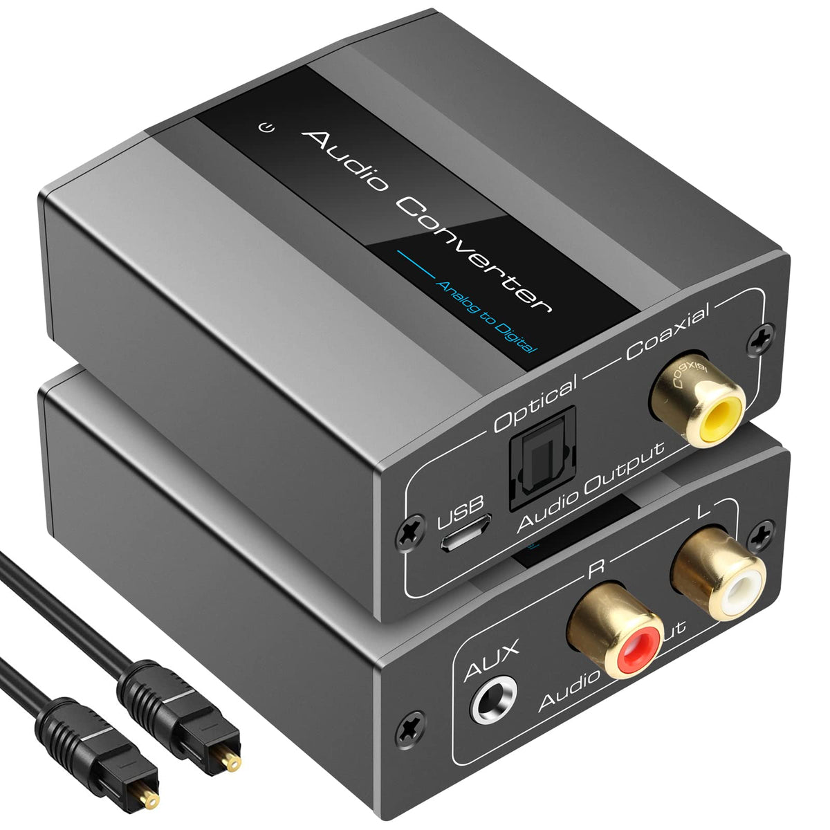 VPFET analog-to-digital converter with RCA to Toslink output for clean digital audio.